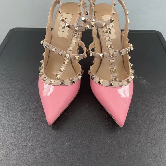 Valentino Pink Studded Patent Heels - Picture 4 of 10